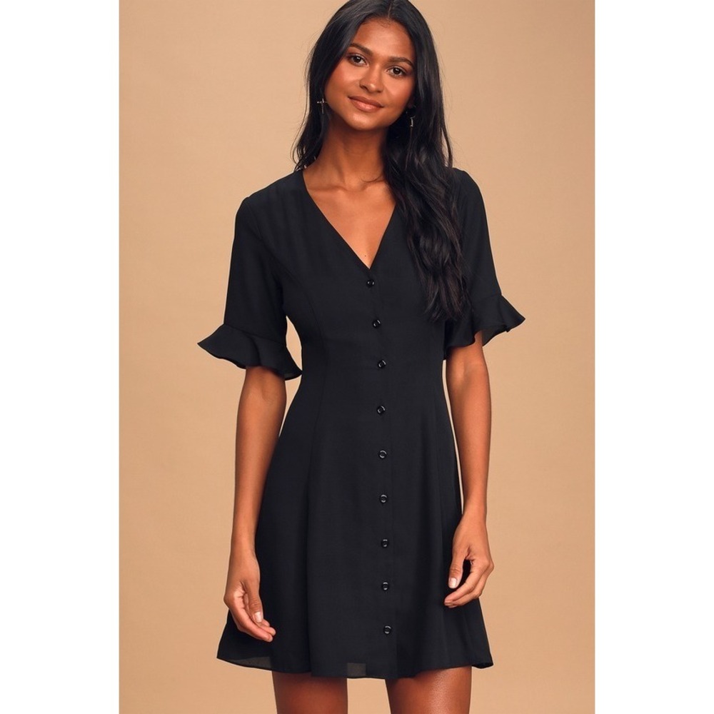 Lulus Castana Black Button-up Dress - Size S